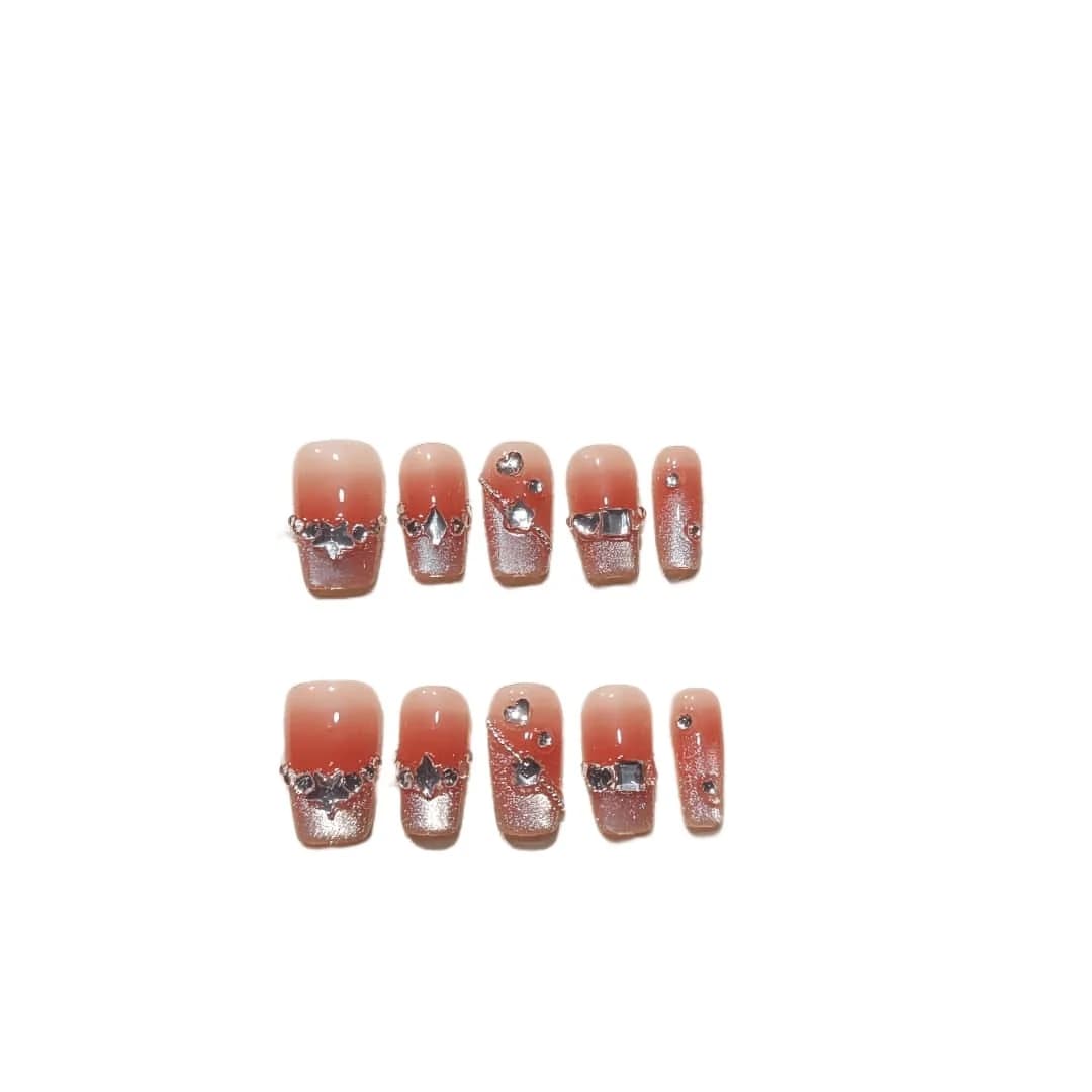 Κοντά Τετράγωνα Τεχνητά Νύχια με French Tip, Εφέ Cat Eye και Ροζ Απόχρωση