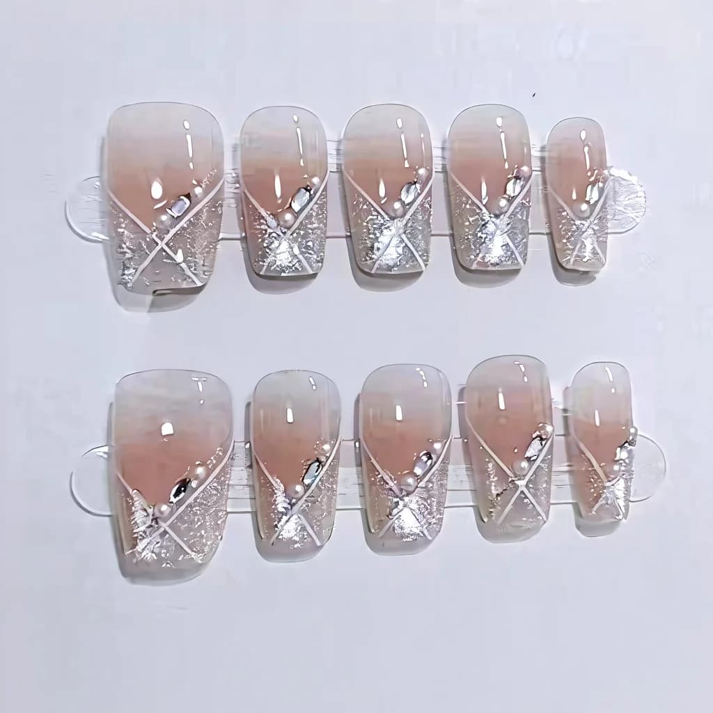 Press-on Νύχια Cat Eye Σύντομο Coffin Ροζ Blush Γλυκό Στυλ 10 Τεμάχια