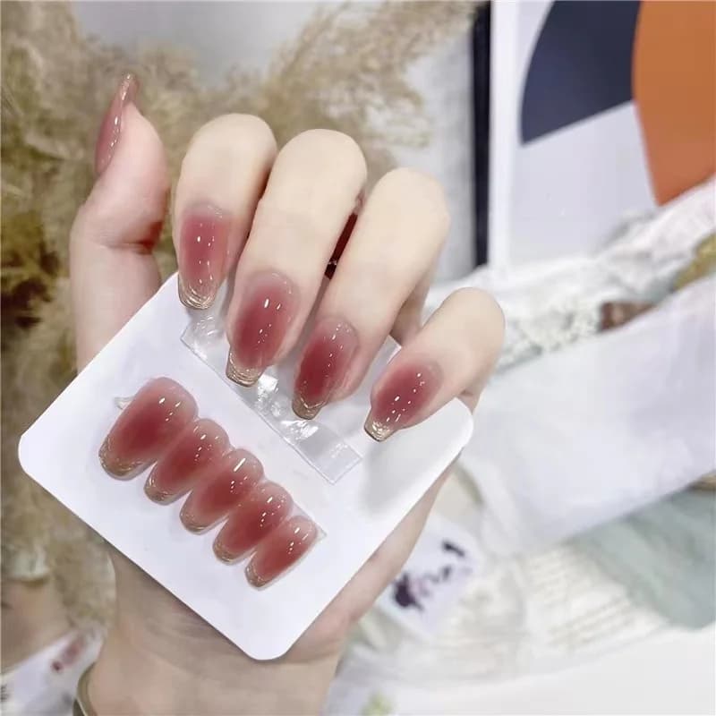 Μακριά Τεχνητά Νύχια Coffin Sunset Blush με Φινίρισμα Moonlight Chrome