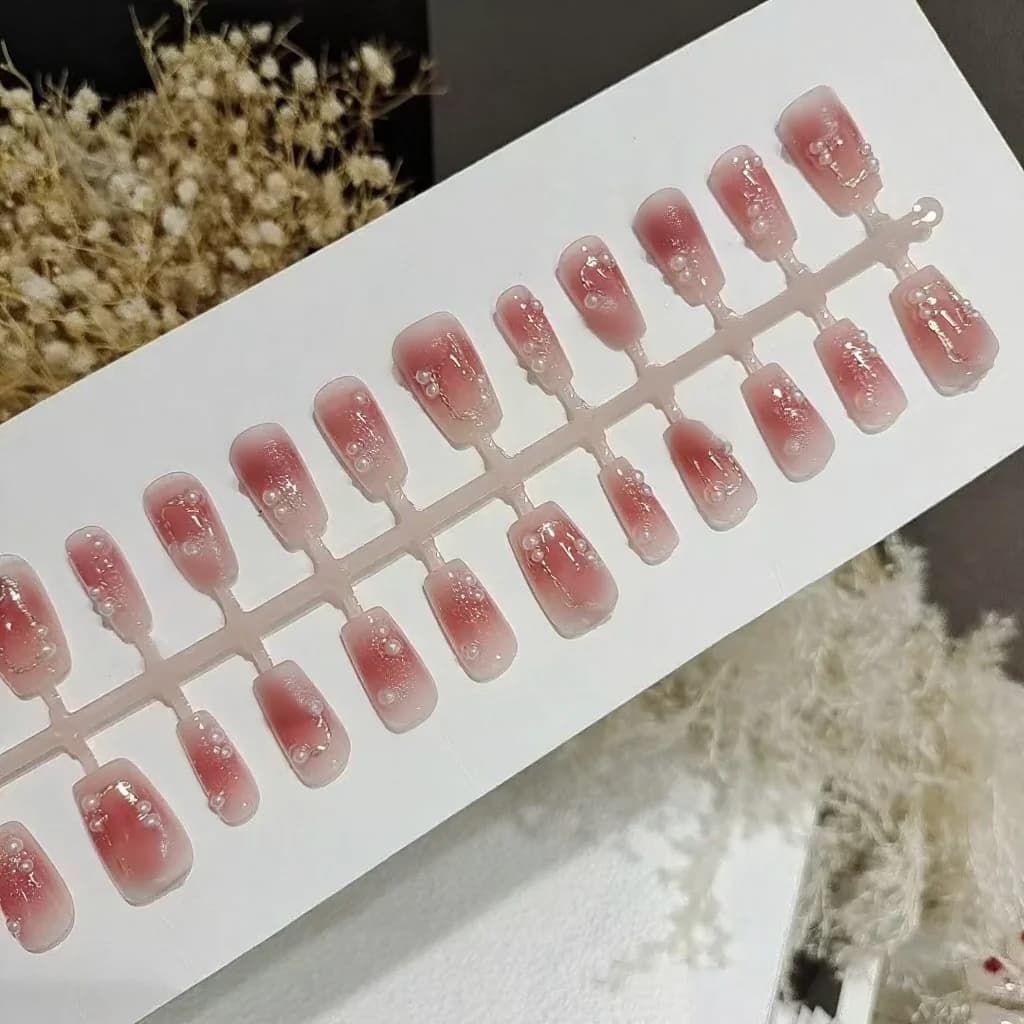 Τεχνητά Νύχια Κοντό Coffin Plum Blush Floral Σχέδιο με Πεταλούδες 30 Κομμάτια