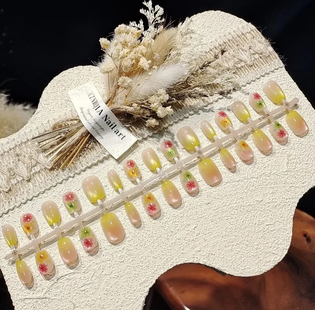 Floral Νύχια Cat Eye Κοντά Σχήμα Μπαλαρίνας 30 Τεμ