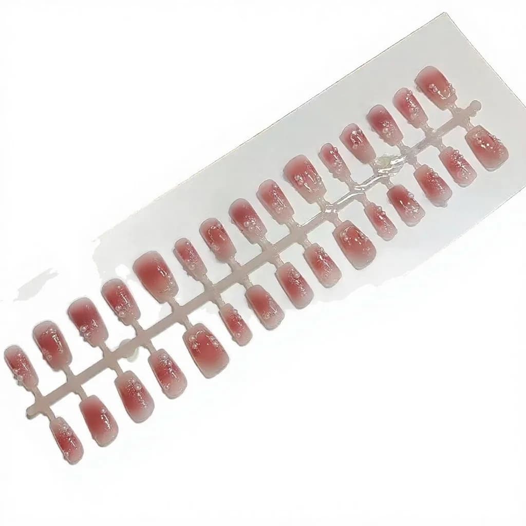Τεχνητά Νύχια Κοντό Coffin Plum Blush Floral Σχέδιο με Πεταλούδες 30 Κομμάτια