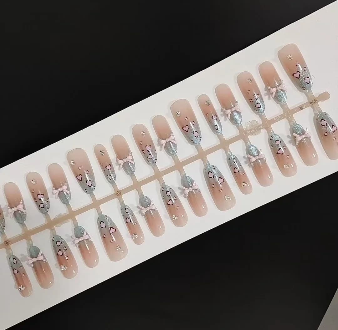 Τεχνητά Νύχια Sea Salt Leopard, Cat Eye με Φιόγκο, Μακρύ Stiletto