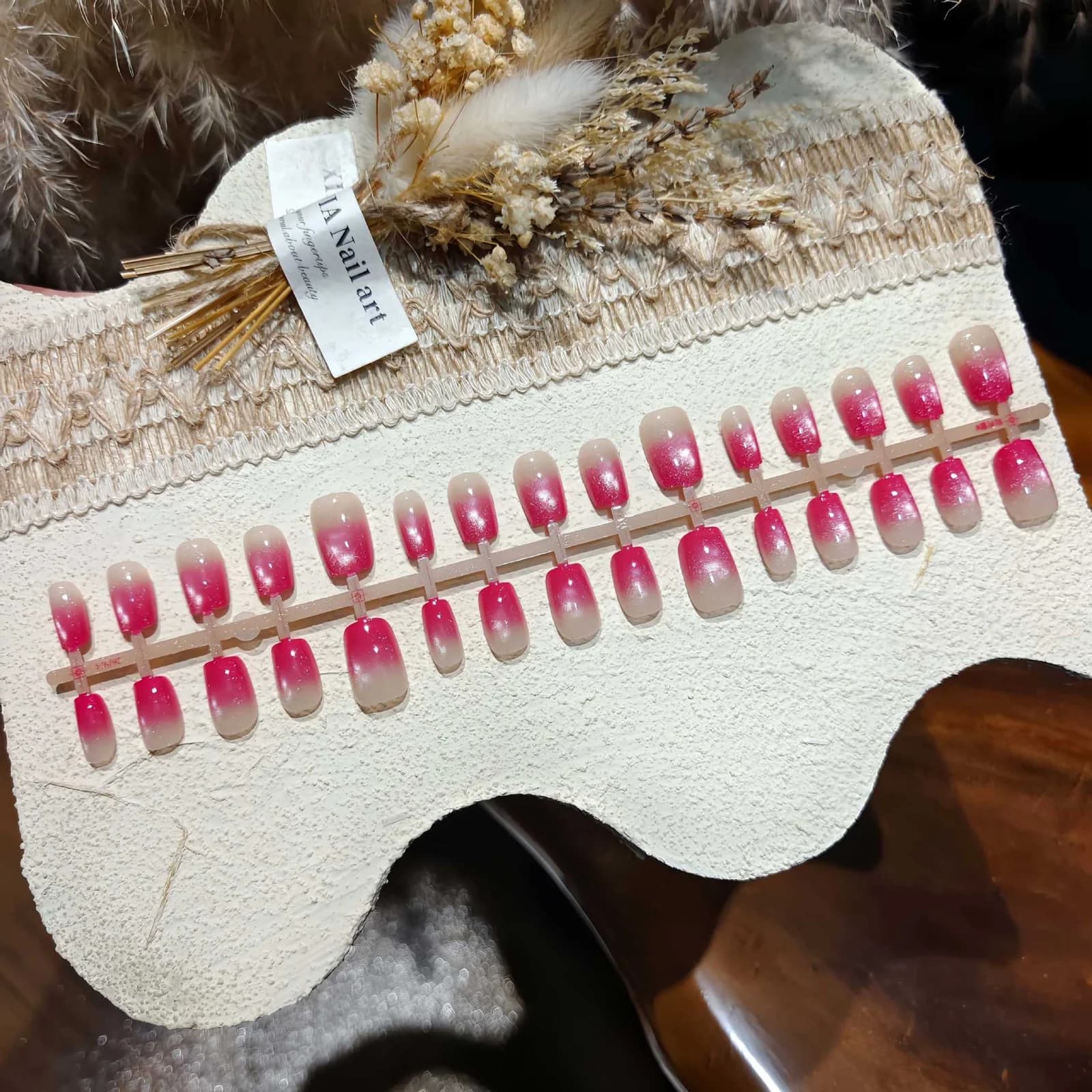 Ροζ Gradient Cat Eye Τεχνητά Νύχια Κοντά Σχήμα Ballerina