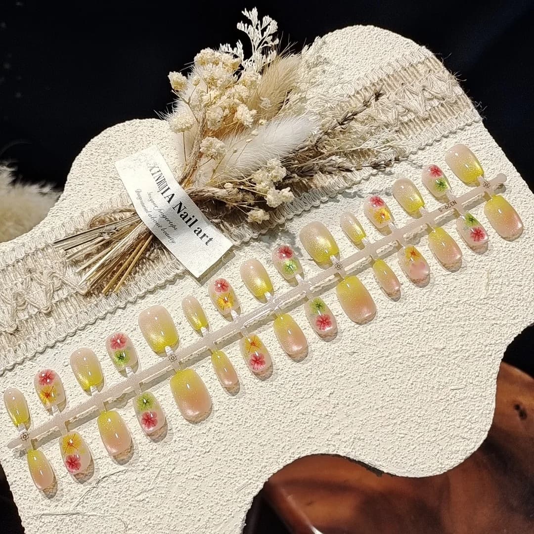 Floral Νύχια Cat Eye Κοντά Σχήμα Μπαλαρίνας 30 Τεμ