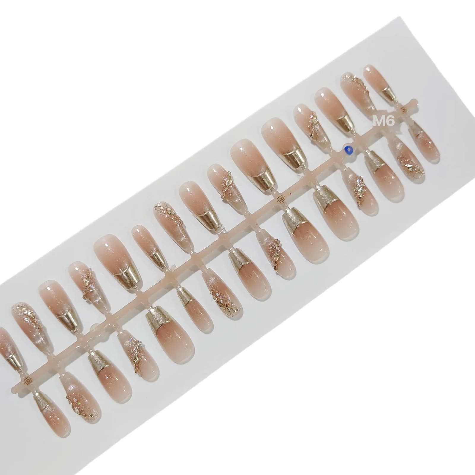 Press-on Νύχια French Tip με Χρυσό Περίγραμμα και Glitter, 30 Τεμάχια