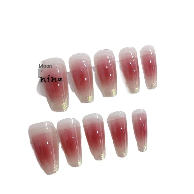 Μακριά Τεχνητά Νύχια Coffin Sunset Blush με Φινίρισμα Moonlight Chrome