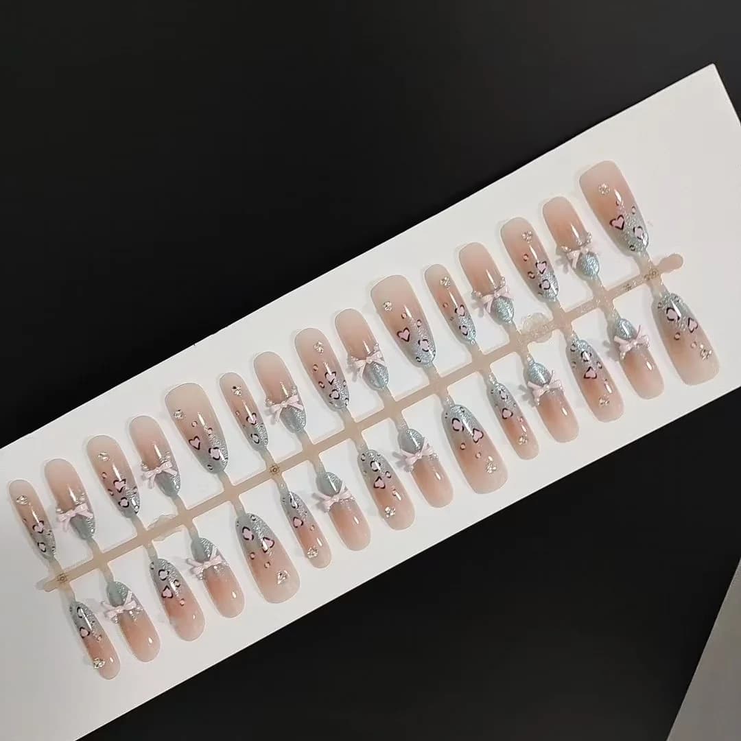 Τεχνητά Νύχια Sea Salt Leopard, Cat Eye με Φιόγκο, Μακρύ Stiletto