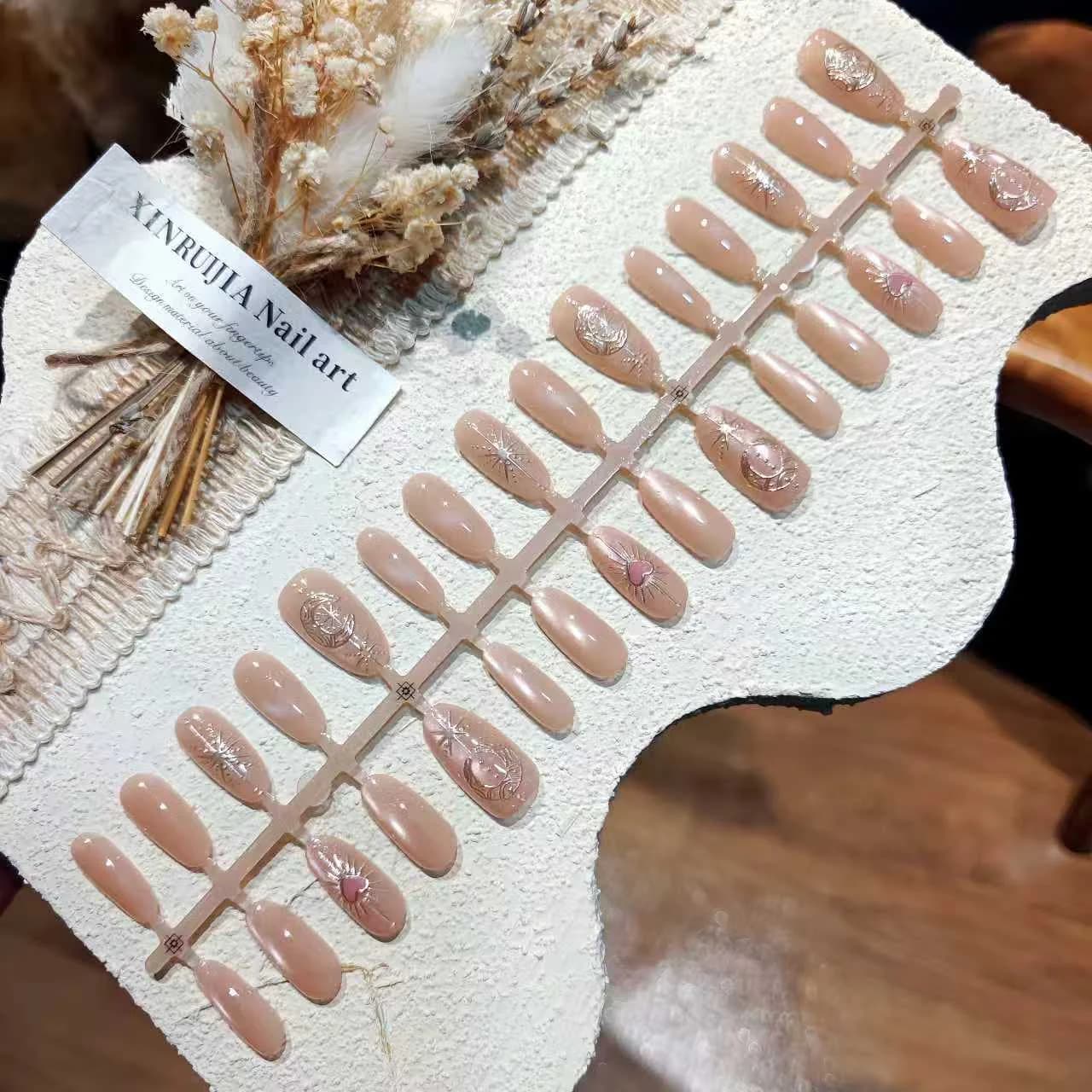 Σετ Τεχνητών Νυχιών Cat Eye Μεσαίου Οβάλ Σχήματος με Γκλίτερ