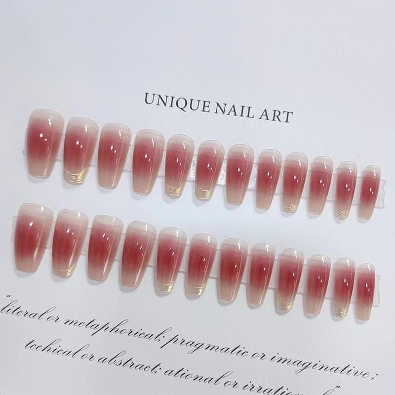 Μακριά Τεχνητά Νύχια Coffin Sunset Blush με Φινίρισμα Moonlight Chrome