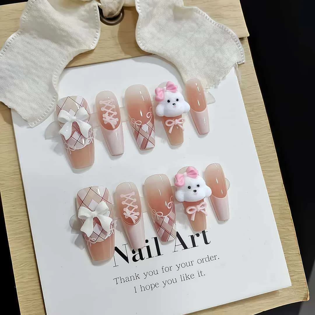 Τεχνητά Νύχια Teddy Dog, Σχέδιο French Tip, 30 Τεμάχια